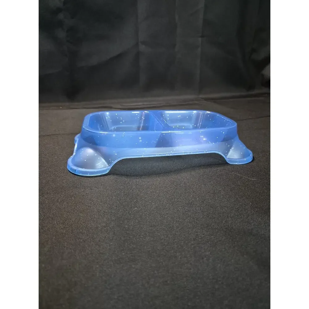 Divided Bowl Blue Non-Skid Food & Water Pet Cat Dog Bowl 16oz Divided Dish